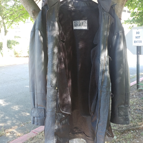 Leather 3/4 Coat, hooded, removable liner - Picture 2 of 3